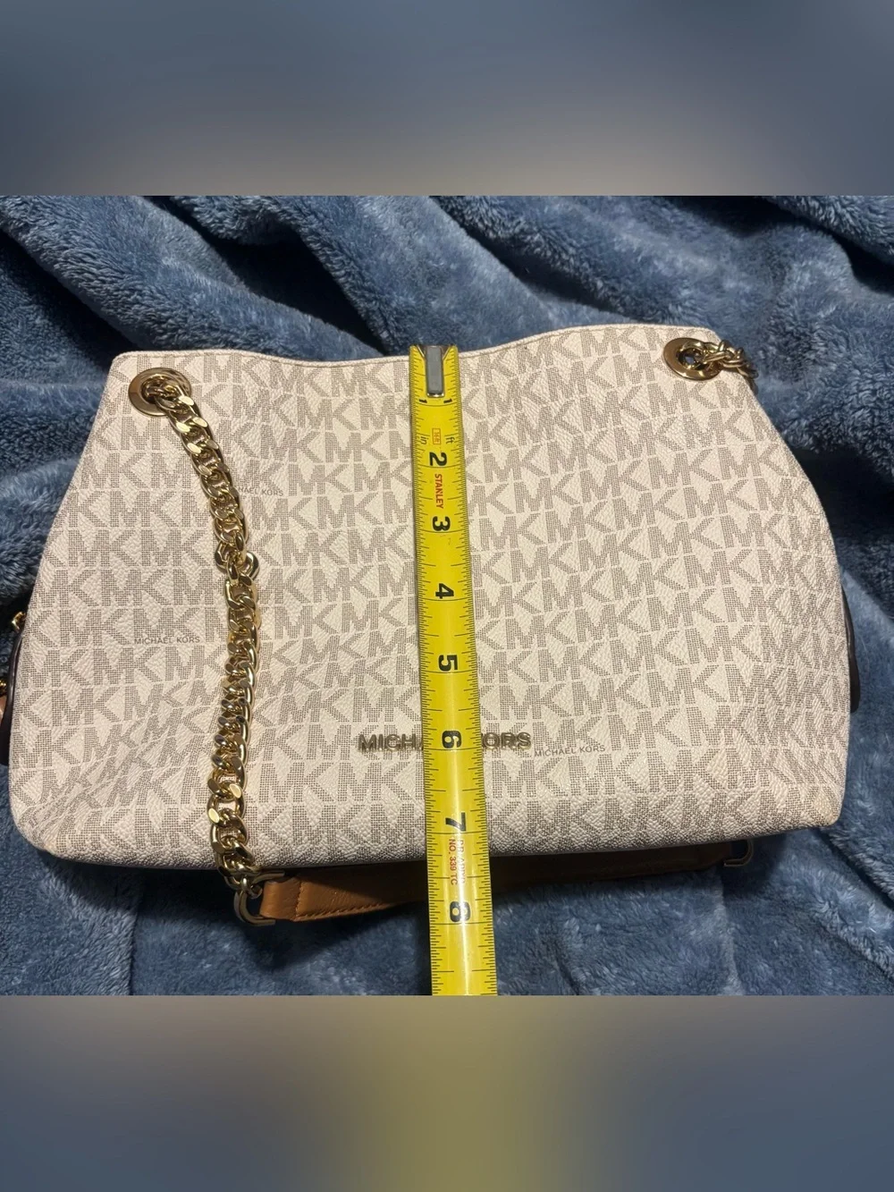 Michael Kors Signature Beige and Gold Chain Shoulder Bag